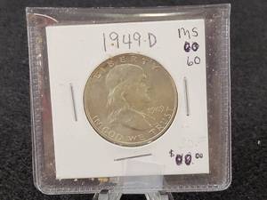 1949-D Franklin Half Dollar - MS60 - 90% Silver