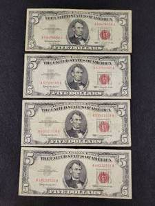 (4) 1963 $5 Red Seal US Notes