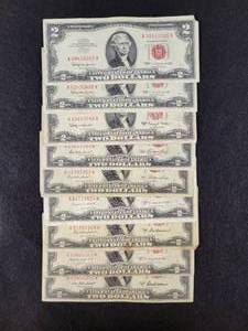 (9) 1953 & 1963 Red Seal $2 US Notes