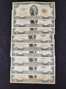 (9) 1953 & 1963 Red Seal $2 US Notes
