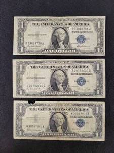 (3) $1 Silver Certificates - (2) 1935 and (1) 1957