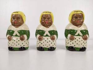 lot 992 image: (3) Vintage Mammie Ceramic Spice Jars