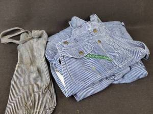 lot 1048 image: Vintage KEY Imperial Coveralls (Size 30) and Striped Vintage Bag