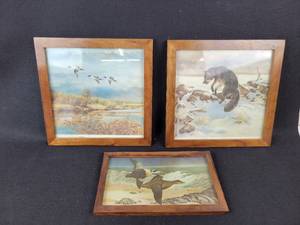 lot 1049 image: (2) Vintage Tom Beecham Litho Prints (11.5 x 11.5) and Preuss Framed Litho Print (11 x 7)