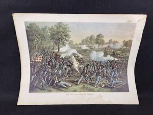 lot 1051 image: (3) Vintage US Civil War Battle Prints - Battle of Wilsons Creek - Battle of Antietam - Battle of Atlanta