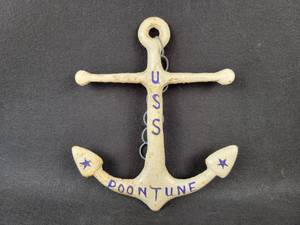 lot 1063 image: USS POONTUNE Cast Iron Wall Hanging Anchor