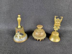 lot 1074 image: (3) Vintage Brass Bells - Buddha and More