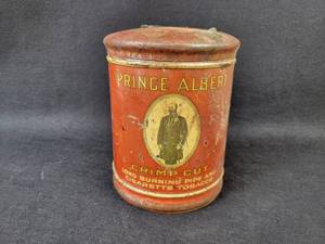 lot 1015 image: Early Tin Prince Albert Crimp Cut Pipe and Cigarette Tobacco Tin