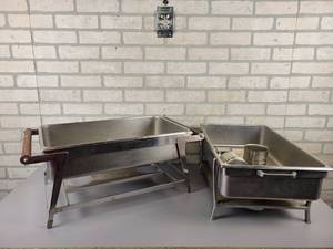 lot 553 image: (2) Commercial Chaffing Dishes (20 x 12) - No Covers - NO SHIPPING