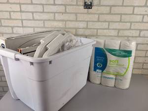 lot 554 image: Multiple New Toilet Seats and New Package of Toilet Paper - NO SHIPPING