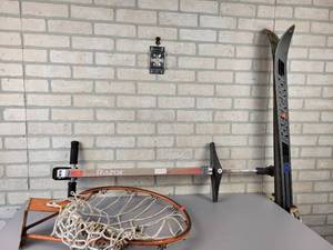 lot 572 image: ROSS GNO Downhill Skis, Basketball Hoop and Razor Pogo Stick - NO SHIPPING