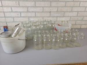 lot 584 image: (8) Wide Mouth Quart Mason Jars, (12) Pint Mason Jars and More - NO SHIPPING