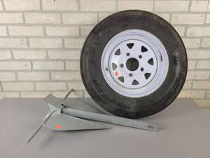 lot 593 image: Boat Trailer Spare Tire 5-Bolt 5.30-12 and Boat Anchor - NO SHIPPING