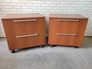 lot 641 image: (2) Wood Lateral Rolling File Cabinets with Soft Close Drawers - Approx. 30 x 22 x 29 Tall Each - NO SHIPPING