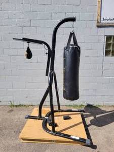 lot 527 image: Everlast Dual Training Station Model No. 4813BDTC with Everlast Punching Bag and Speed Bag - NO SHIPPING