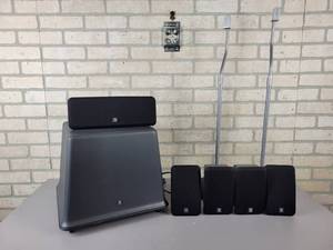 lot 522 image: BOSTON Home Theater Speaker System with Subwoofer, Center Speaker, (4) Surround Speakers and (2) Speaker Stands - NO SHIPPING