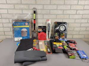 lot 684 image: Lot of NEW Grilling Tools - Grill Light, Ignitor, Cover, Flipper and More