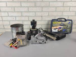 lot 696 image: TVSatellite Tool Kit, Drill Bit Sharpener and Staplers