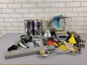 lot 698 image: Oil Filter Wrenches, Spouts, Funnels, Hand Tools and More - NO SHIPPING