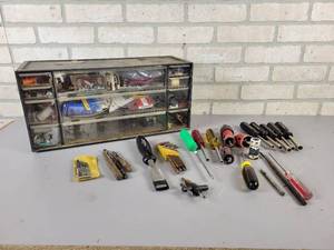 lot 706 image: Parts Organizer with Hardware, Nut Drivers, Hand Tools and More - NO SHIPPING