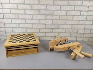 lot 720 image: (2) Rockler 12 Wood Clamps and Wood Gameboard
