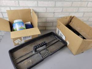 lot 728 image: Lot of Caster Wheels, Tool Tray and HYDROMOUSSE Liquid Lawn Kit - NO SHIPPING