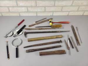 lot 757 image: Brass Rod, PROTO Rolling Head Pry Bar, Snap On 1020A Flat Chisel and More