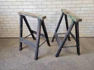 lot 765 image: (2) Metal folding Sawhorses - NO SHIPPING