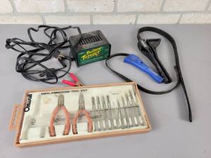 lot 782 image: 12V Battery Tender, Oxwall Precision Set and CRAFTSMAN Strap Wrenches
