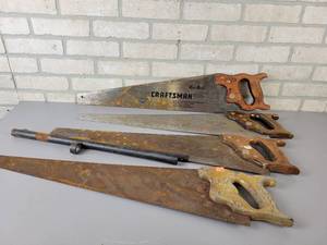 lot 798 image: (4) Hand Saws and Gun Barrel - NO SHIPPING