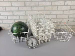 lot 805 image: (10) 15 x 8.5 x 5.5 Wire Baskets, Bowling Ball and Gauge - NO SHIPPING