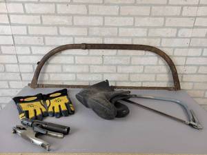 lot 810 image: Tree Saws, HOBART Welding Gloves, Ground Clamp and Size 11 Rubber Boots - NO SHIPPING