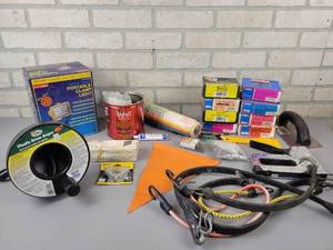 lot 814 image: Drain Auger, Clamp Light, many boxes of nails and More - NO SHIPPING