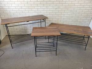 lot 832 image: (3) Rod Iron and Wood Living Room Tables - NO SHIPPING