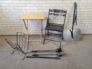 lot 834 image: Music Stand, Folding Table and Chair and Fireplace Set - NO SHIPPING