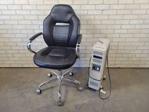 lot 837 image: Rolling Office Chair and Lakewood Oil Filled Heater - NO SHIPPING