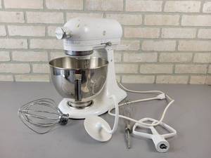 lot 859 image: Kitchen Aid Mixer with Attachments - Works Well - Needs a Cleaning