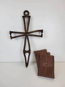 lot 54 image: Holy Cross made of Railroad Spikes and Lot of (3) Indian Motorcycle Folios