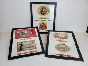 lot 103 image: Framed Cigar Labels  - Arthur Donaldson, Leschke & Pletcher, Shoe Peg, John T. Stier & Son, and More