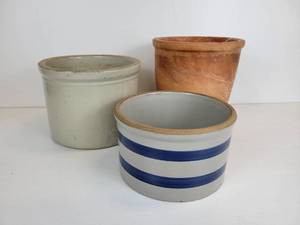 lot 126 image: Lot of (2) Crocks and Terra Cotta Plant Pot