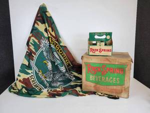lot 154 image: Rock Spring Beverages Box and Carrier and Airborne Screaming Eagles Flag
