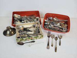 lot 162 image: Lot of Flatware - Sterling, Silver Plated, and Stainless Steel Pieces