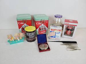 lot 165 image: Lot of Misc. Treasures - Coca-Cola Canisters, Pitch Pipe, and More
