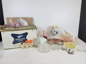 lot 199 image: Lot of Vintage and Antique Glassware and Home Dcor - Depression Glass, 5 Porcelain Doll, and More NO SHIPPING