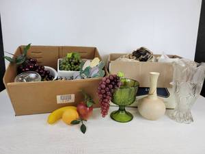 lot 214 image: Lot of Vintage Home Dcor - Includes Vases, Artificial Fruit, and More NO SHIPPING
