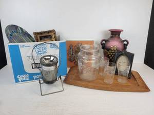 lot 234 image: Lot of Vintage Treasures - Pitcher & Glasses, Serving Tray, Battery Operated Camping Light, and More NO SHIPPING
