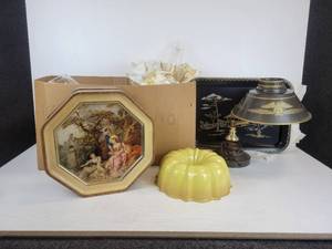 lot 238 image: Lot of Vintage Treasures - Home Dcor, Metal Trays, Table Lamp, and More NO SHIPPING