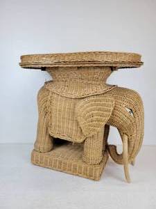 lot 241 image: Unique Vintage Wicker Elephant Side Table - NO SHIPPING