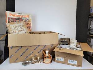 lot 247 image: Lot of Vintage and Modern Home Dcor Pieces - Glassware, Display Stands, Silver-Toned Serving Pieces, and More - NO SHIPPING