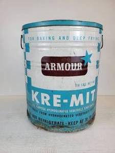 lot 255 image: Vintage ARMOUR Kre-Mit 110# Vegetable Shortening Tin with Lid - NO SHIPPING
